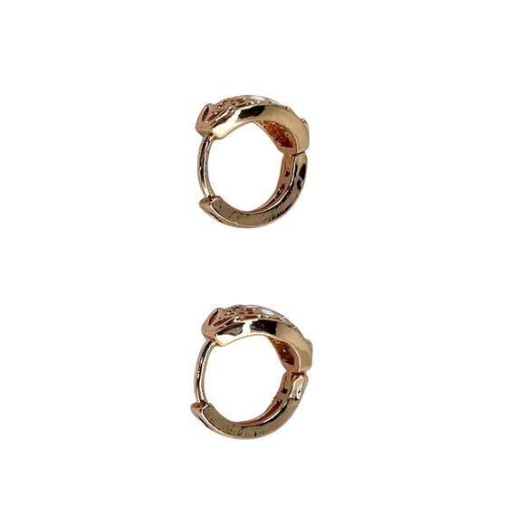 Gold Hoop Earrings with Pink & White Enamel Elegant Filigree Vintage Design - Picture 4 of 6